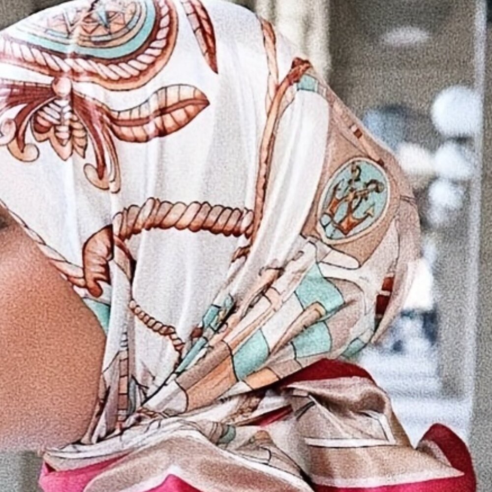 35.4" Red Sailboat Print Square Scarf - Stylish Polyester Headscarf for…